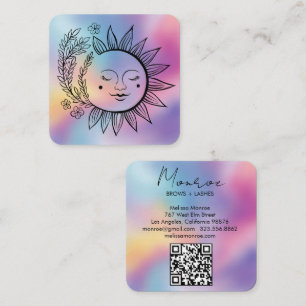 Zon Florale Boho Lijn Kunst Elegante QR Code Regen Vierkante Visitekaartje