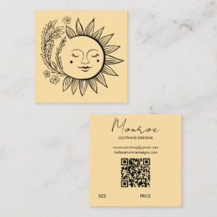 Zon Florale Boho Lijn Kunst QR Code AANPASBARE HAN Vierkante Visitekaartje