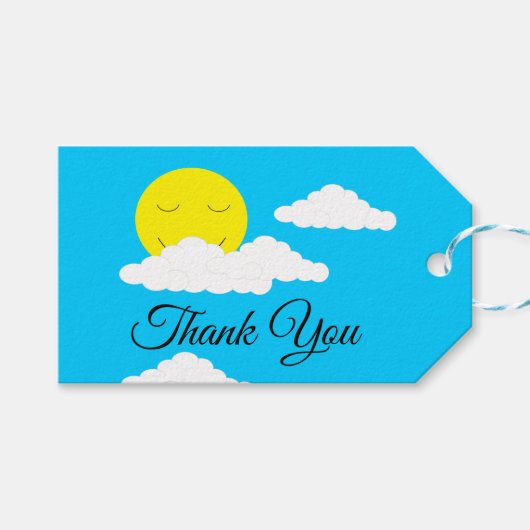 Zon glimlachen met Puffy Clouds Cadeaulabel (Voorkant (Horizontaal))