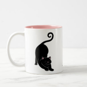 Zon groet neergaande zwarte kitty kat yoga tweekleurige koffiemok