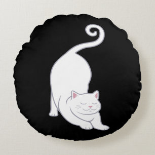 Zon Groet Neerwaarts Witte Kat Yoga op Zwart Rond Kussen