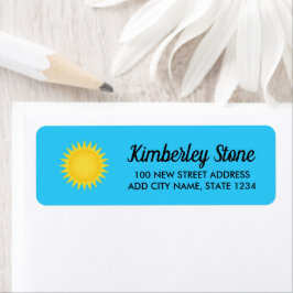 Zon in heldere blauwe hemel etiket