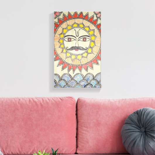 Zon in Madhubani schilderstijl Canvas Afdruk (Insitu (Woonkamer))
