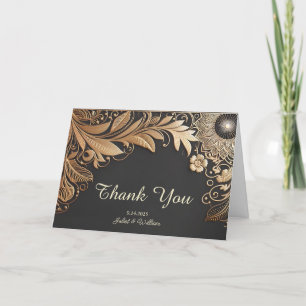 Zon Kant Bloemen Gouden Folie In reliëf gemaakt B Bedankkaart