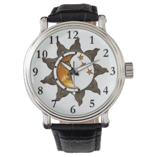 Zon Maan en Sterren Celestial Deco Watch Horloge