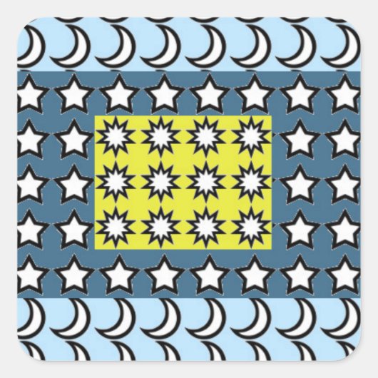Zon, maan en sterren vierkante sticker (Voorkant)