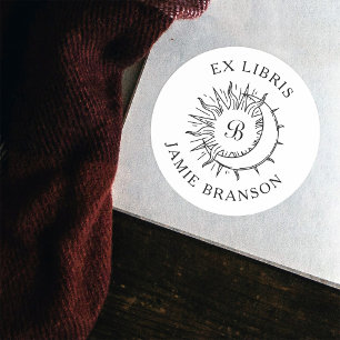 Zon & Maan Initiaal Ronde Ex Libris Boek Sticker