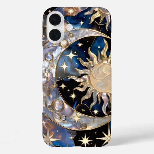 Zon Maan iPhone Hoesje Gebrandschilderd Hemels Gou (Achterkant)