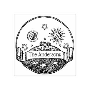  zon maan sterren oceaan aarde tekening naam 	rubberstempel