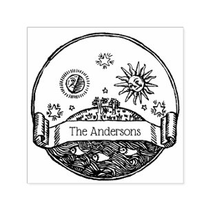  Zon Maan Sterren Oceaan Planeet Aarde Naam Zelfinktende Stempel