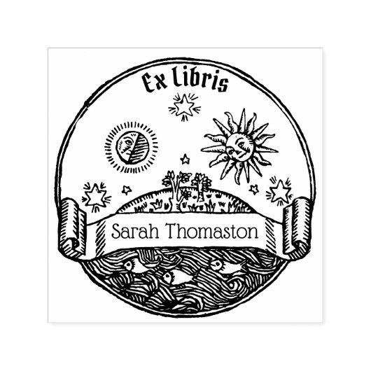 Zon Maan Sterren Oceaan Planeet Aarde Naam Zelfinktende Stempel (Design)