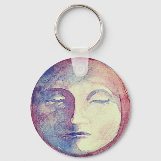 Zon Maan Waterverf Schattige Witchy Celestial Sleutelhanger (Voorkant)