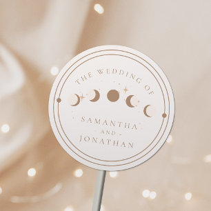 Zon & Maan Whimsical Handgetekende Hemelse Bruilof Ronde Sticker
