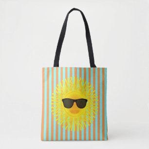 Zon met donkere zonnebrillen op Aqua & Oranje Stri Draagtas