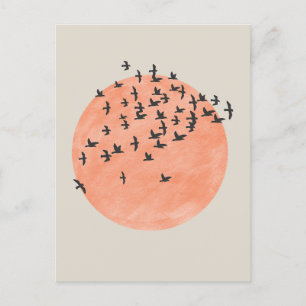 Zon met een zwerm vogels briefkaart