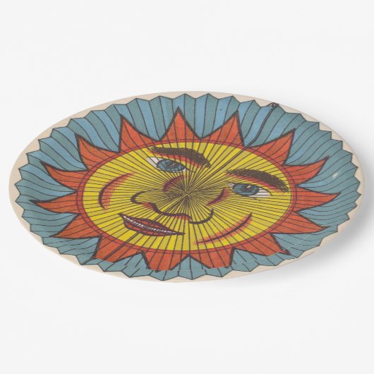 zon met glimlende kant papieren bordje (Gekanteld)