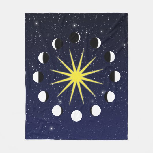 Zon, Moon Phases en Stars Fleece Deken (Voorkant)
