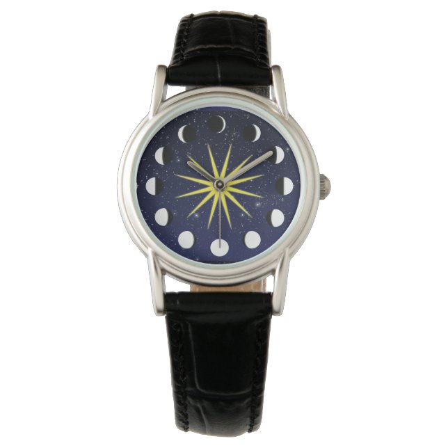 Zon, Moon Phases & Stars Horloge (Voorkant)
