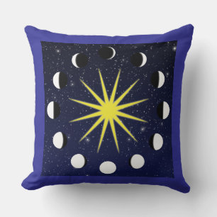 Zon, Moon Phases & Stars Kussen