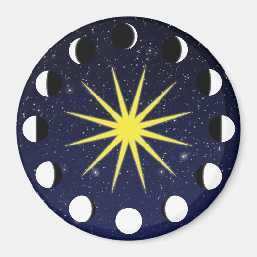 Zon, Moon Phases & Stars Magneet (Voorkant)