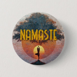 Zon Salutation Yoga Namaste Levensboom Ronde Button 5,7 Cm