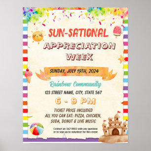 Zon-sationale zomer leraar appreciatie flyer poster