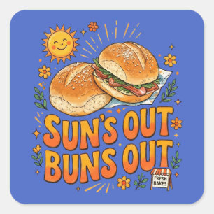 Zon Uit Buns Uit Vrolijke Retro Zomer Design Vierkante Sticker