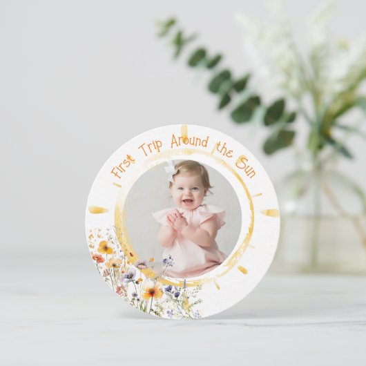 Zon | Wildflower Kids 1e verjaardagsfeestje foto Kaart (Staand voorkant)