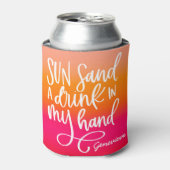 Zon Zand Drank in Hand Perzik Gradiënt Blikjeskoeler (Blikje Voorkant)