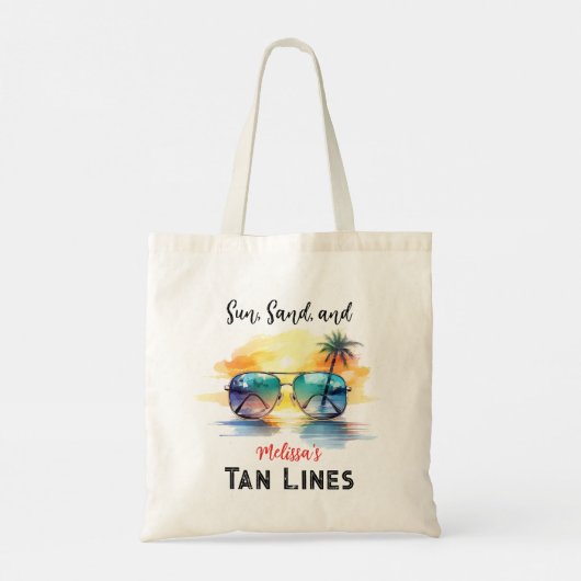 Zon, Zand en Tan Lines" Gepersonaliseerd strand Tote Bag (Achterkant)