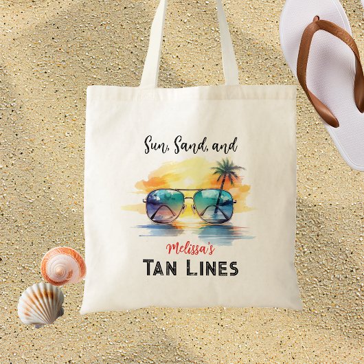 Zon, Zand en Tan Lines" Gepersonaliseerd strand Tote Bag