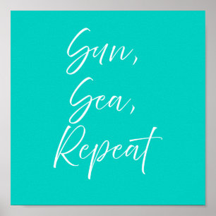 Zon Zee Herhaling Turquoise Poster Preppy Kust