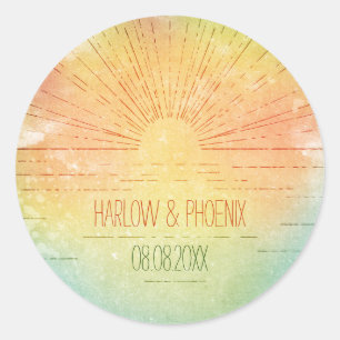 Zon zetten   Strand bruiloft   Envelopsluiting Ronde Sticker