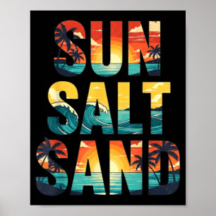 Zon Zout Zand Vintage Strand Zonsondergang Oceaan Poster