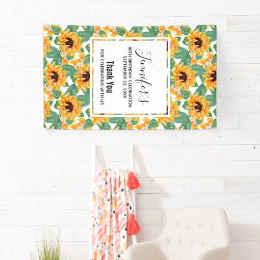  zonbloemen Geel en Groen Patroon Dag Spandoek (Insitu)