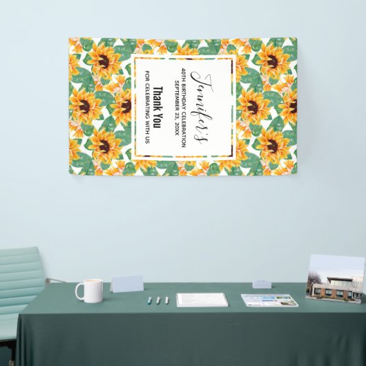  zonbloemen Geel en Groen Patroon Dag Spandoek (Beurs)