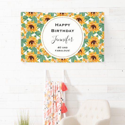  zonbloemen Geel en Groen Patroon Dag Spandoek (Insitu)