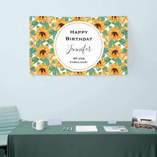  zonbloemen Geel en Groen Patroon Dag Spandoek (Beurs)