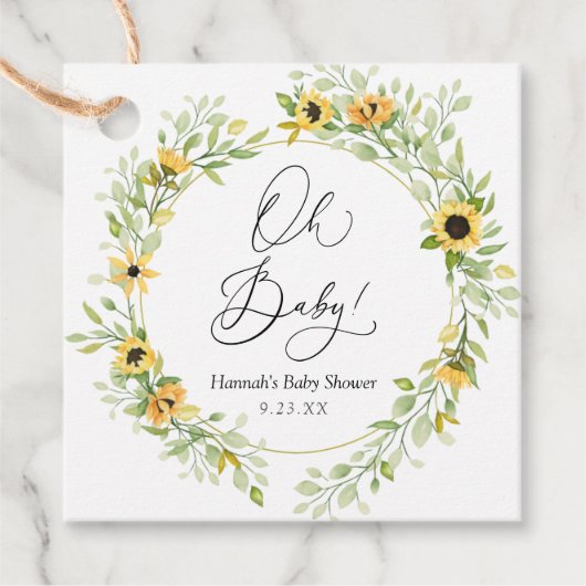 Zonbloemen Oh baby Bedankjes Labels (Voorkant)