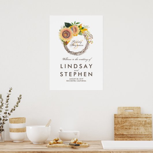 Zonbloemen Wreath Weddenschap Welkomstteken Poster (Keuken)