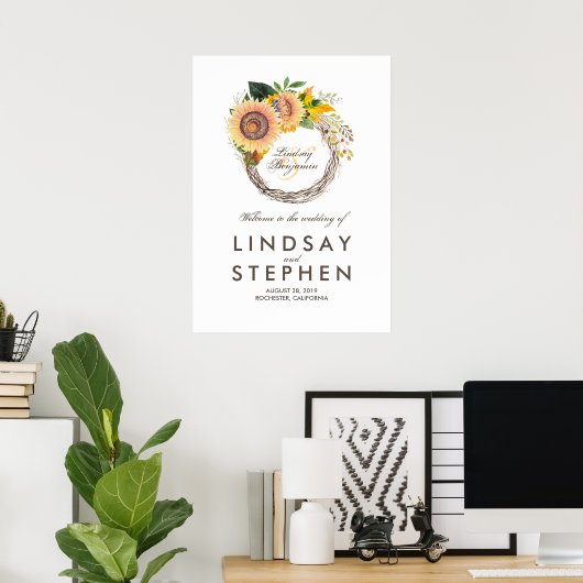 Zonbloemen Wreath Weddenschap Welkomstteken Poster (Thuiskantoor)