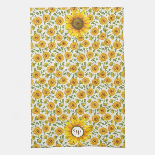 Zonbloesemmonogram Kitchen Towel Theedoek (Verticaal)