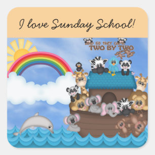 Zondag Bijbelschool Noahs Ark of Animals Flood Vierkante Sticker