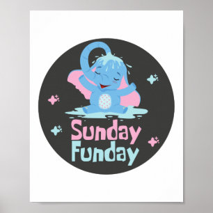 Zondag leuke dag Kawaii grappige blauwe olifantend Poster