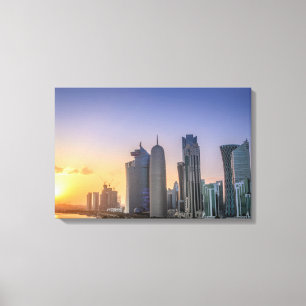 Zondag over de stad Doha, Qatar Canvas Afdruk
