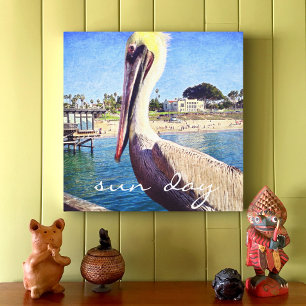 Zondag Schattigee Ocean Beach Pier Pelican Bird Fo Canvas Afdruk