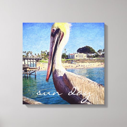 Zondag Schattigee Ocean Beach Pier Pelican Bird Fo Canvas Afdruk (Voorkant)