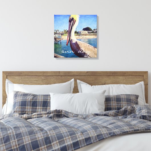Zondag Schattigee Ocean Beach Pier Pelican Bird Fo Canvas Afdruk (Insitu (Slaapkamer))
