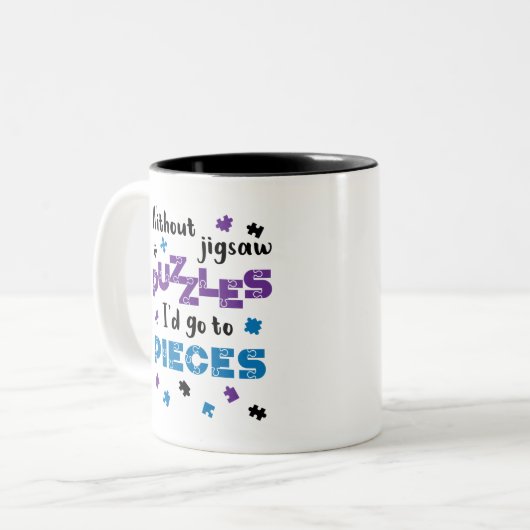 Zonder puzzels zou ik naar stuks gaan tweekleurige koffiemok (Voorkant links)