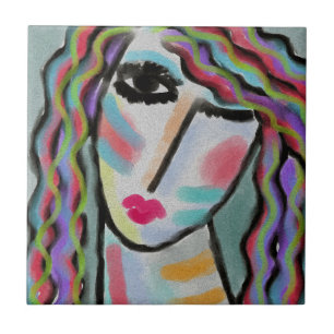 Zonder titel Abstract portret van een vrouw Tegeltje